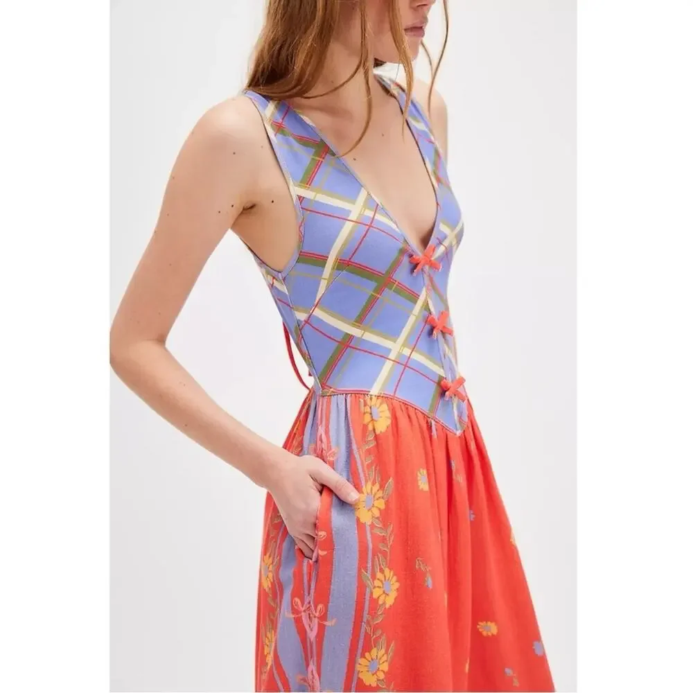 Free People Linen Bali Honeydew Jumpsuit in Fiesta Combo Size Small NWT Bohemian